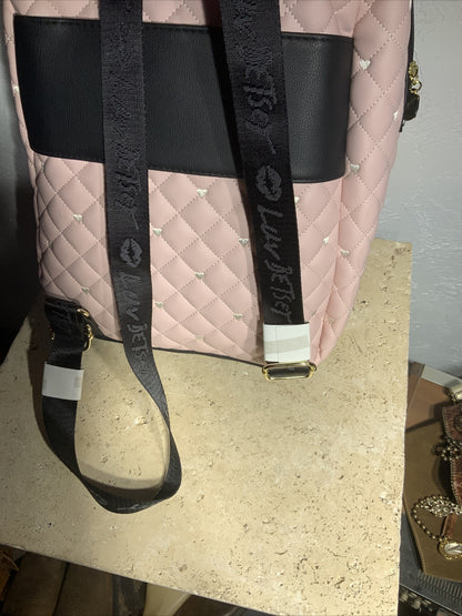 Luv Betsey Johnson LBJAX Quilted Pink/White Combo Backpack Detachable Crossbody