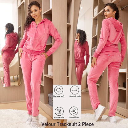 Velour Tracksuit Womens 2 Pieces Joggers Outfits Jogging Sweatsuits Set Soft Sports Sweat Suits Pants