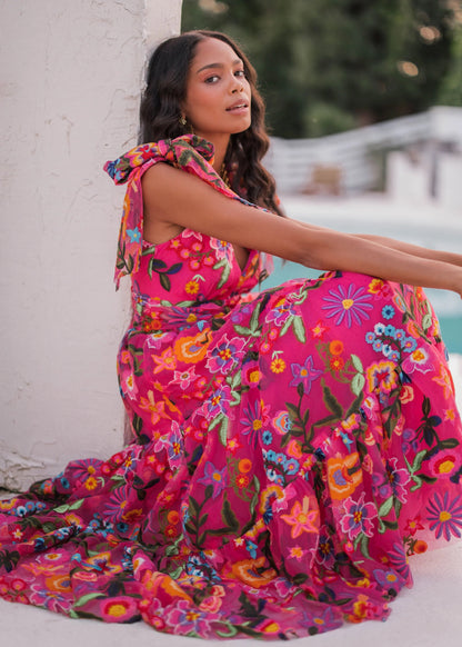Hibiscus Sleeveless Empire Waist Midi Dress